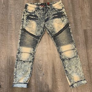 MAKOBI PRADO BIKER JEANS WITH RIPS & ZIPPERS MEN SZ: 36/32